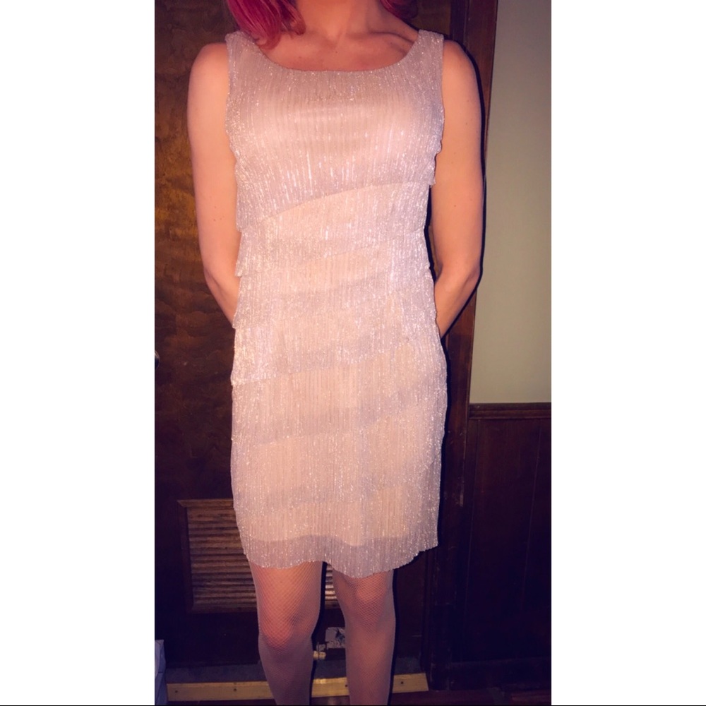 Cream/tan Layered Sheer Cocktail Dress